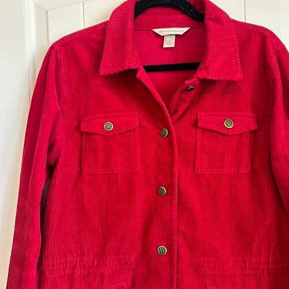 100% Cotton Christopher & Banks Bright Red Corduroy Button Jacket Long Sleeve M - Picture 2 of 10